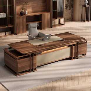 新中式办公桌老板桌实木大班台总经理办公室董事长电脑桌2025新款