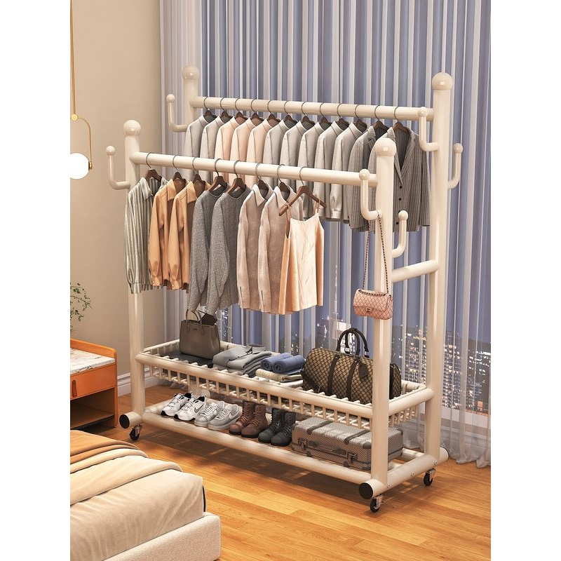 晾衣架落地卧室家用阳台衣帽架2025新款双杆可移动室内挂衣服架子