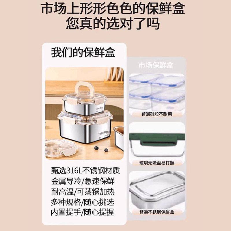 手提316不锈钢保鲜盒食品级冰箱盖便当专用带饭盒子野餐水果密封,收纳整理,食物收纳盒,淘宝优惠券,粉丝福利购,淘宝优惠卷