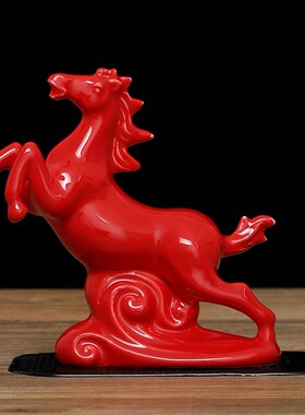 红色陶瓷马车饰品摆件家居办公室茶桌摆设用品十二生肖红马工艺品