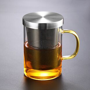 茶杯分离杯不锈钢内胆泡茶水杯 彩把三件杯大容量过滤沏茶玻璃