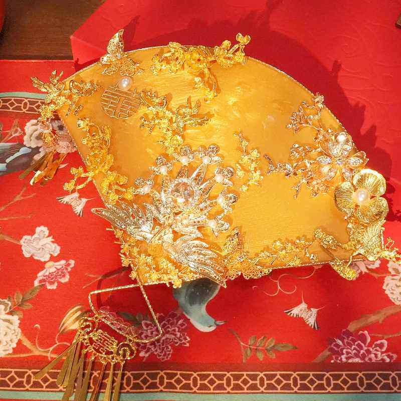 金色折扇重工团扇新娘结婚出嫁diy材料包高级感中式婚礼秀禾喜扇,家居饰品,工艺扇/团扇/喜扇/折扇,淘宝优惠券,粉丝福利购,淘宝优惠卷