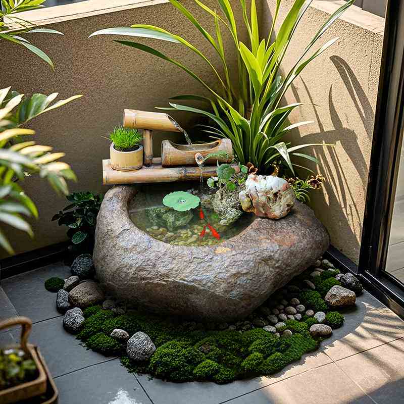 水磨坊中式庭院假山流水摆件循环水景观鱼池造景阳台花园布置装饰