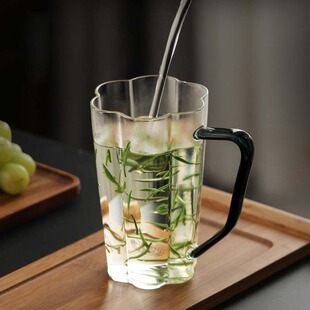 泡绿茶专用玻璃杯女士高泡颜值家用防水杯带透明耐热茶杯把杯子烫