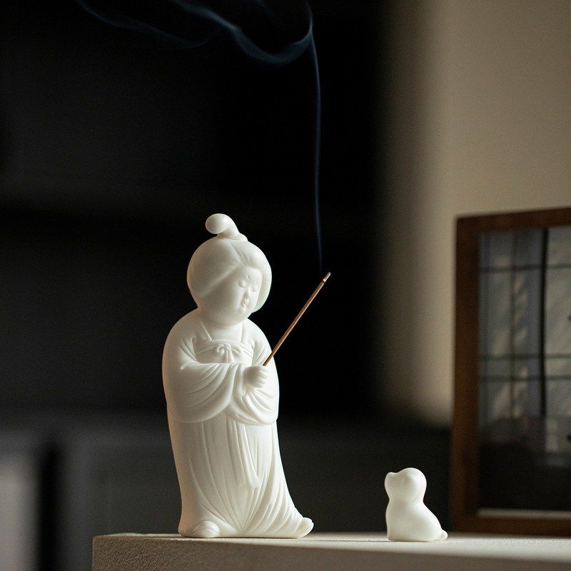 墨己创意陶瓷侍女小檀香线香摆设底座装饰品插插香禅意摆件托盘,家居饰品,香托/香盘/香座/香插,淘宝优惠券,粉丝福利购,淘宝优惠卷