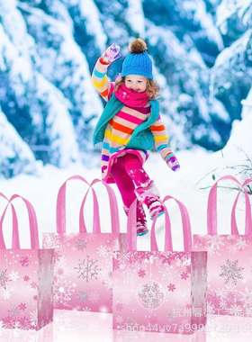 WFF026D外贸圣诞节雪花粉色唯美派无纺布对手伴底子手提袋有礼侧