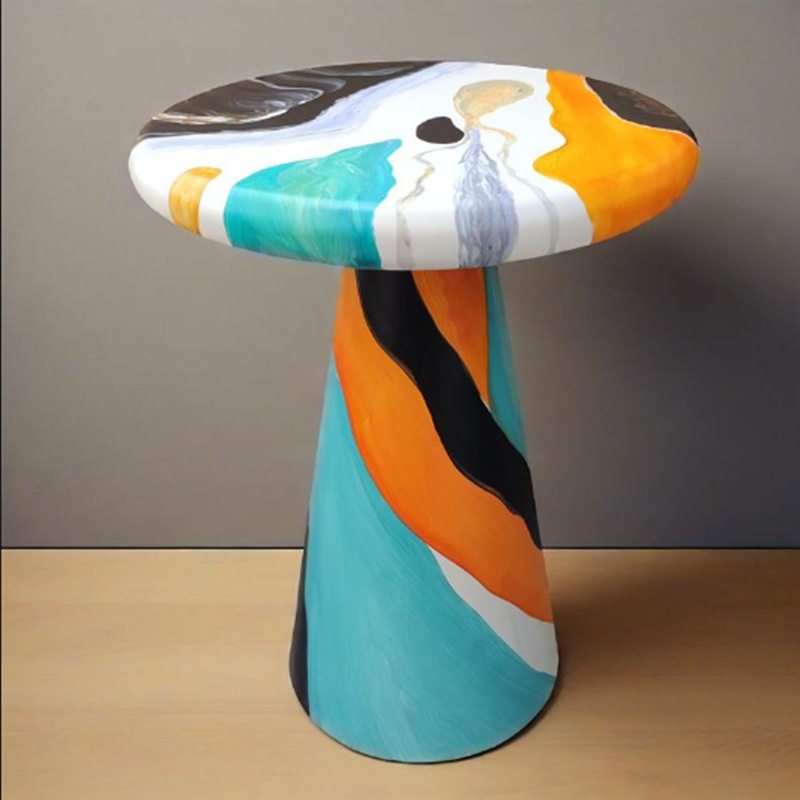 荷兰艺术家手绘熔炉油画彩绘桌子创意涂鸦餐桌玻璃钢休闲桌小茶几