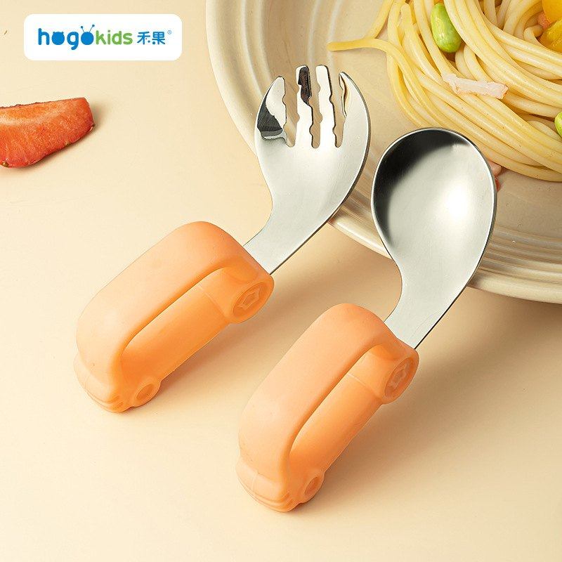 禾果不锈钢汽车叉勺短柄一岁勺子套装训练吃饭硅胶宝宝勺辅学叉食,婴童用品,儿童勺,淘宝优惠券,粉丝福利购,淘宝优惠卷