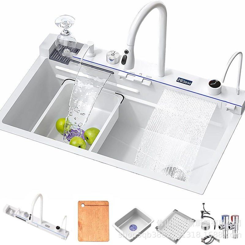 白色鲸鱼水槽数显纳米厨房不锈钢一体式洗菜盆全套洗碗池鲸鱼造型,家装主材,水槽套餐,淘宝优惠券,粉丝福利购,淘宝优惠卷