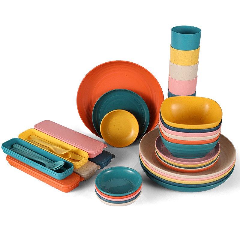 亚马逊小麦秸秆餐具盘碗碟学生份套装人筷户外餐具刀叉家用勺杯6,户外/登山/野营/旅行用品,野餐餐具,淘宝优惠券,粉丝福利购,淘宝优惠卷