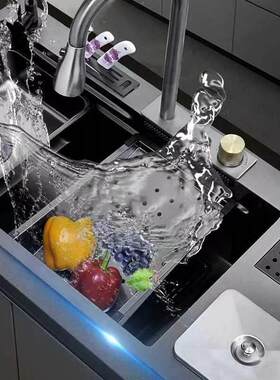 纳米多功能不锈钢飞雨水槽手工盆厨房洗碗池大单槽带垃圾桶洗杯器