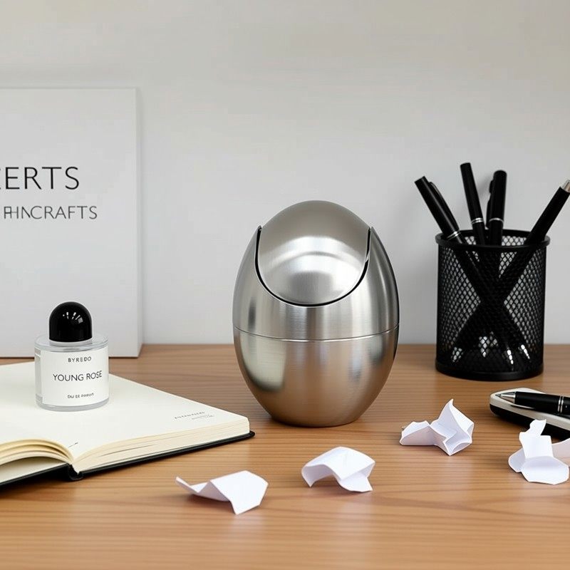304不锈钢垃圾桶迷你蛋壳轻奢桌面餐桌客厅茶几小型收纳纸篓带盖,家庭/个人清洁工具,垃圾桶,淘宝优惠券,粉丝福利购,淘宝优惠卷