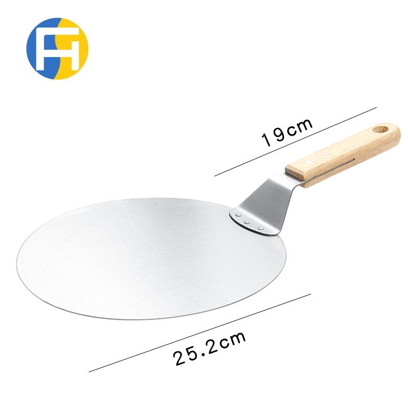 跨境直供不锈钢大号加厚烘焙圆形披萨寸柄塑料木柄铲子10工具蛋糕