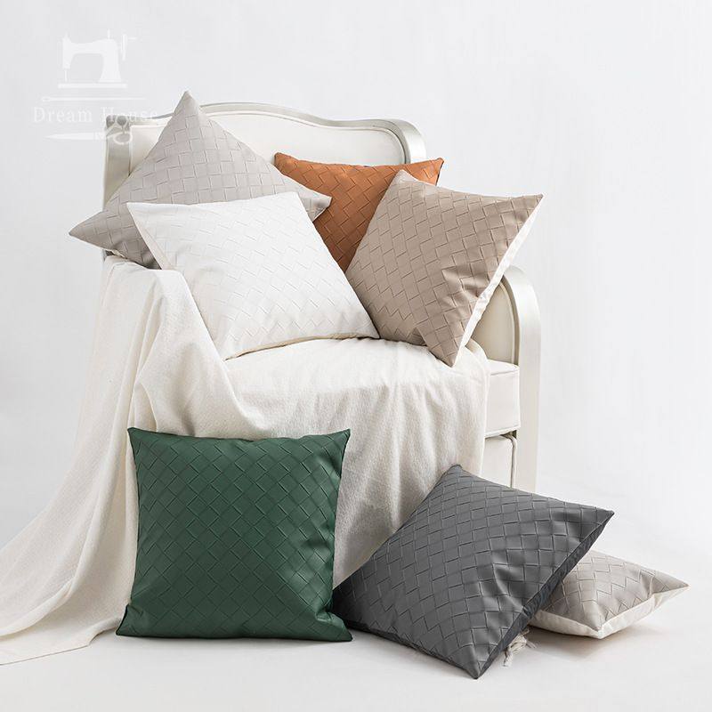 北欧现代编织pu皮靠枕枕套床头抱枕客厅样板间轻靠垫批发抱奢沙发