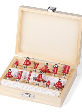 新款直销12件套6柄1/4柄红色木工铣刀套装 修边机刀头电木铣雕刻