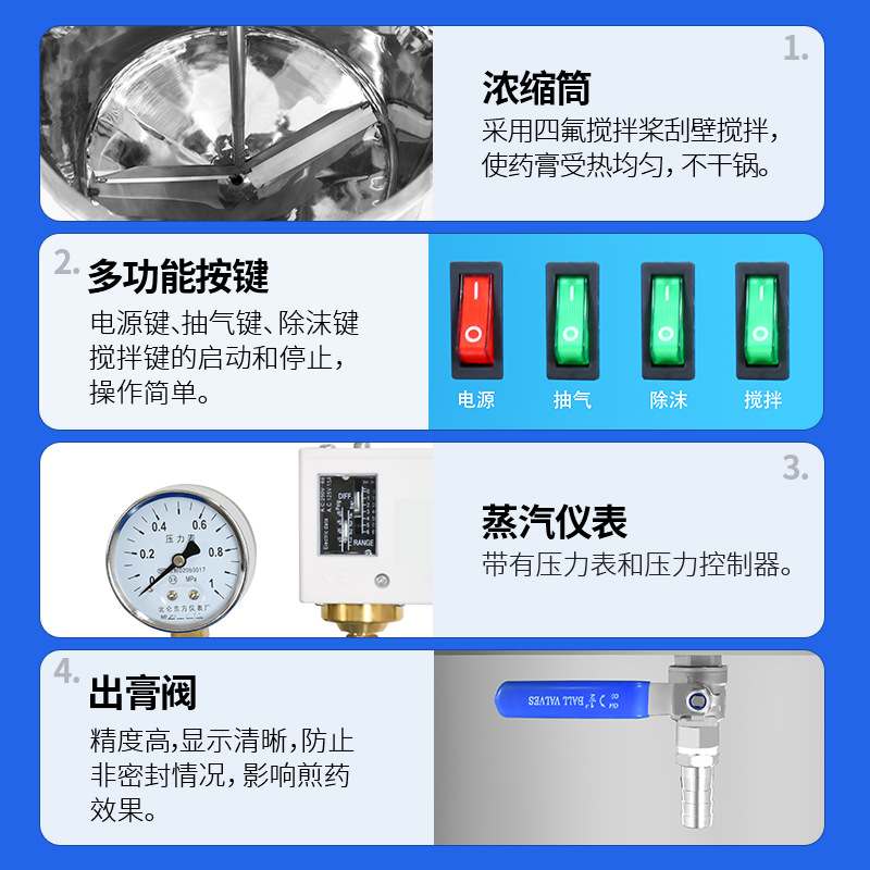 广州祥明中药药膏浓缩机果汁原浆凝胶提取草药液蒸发膏方浓缩机