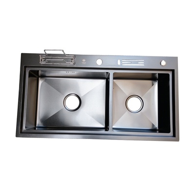 厂家直销不锈钢手工水槽多功能纳米黑洗菜盆双槽洗碗池水斗S8246N
