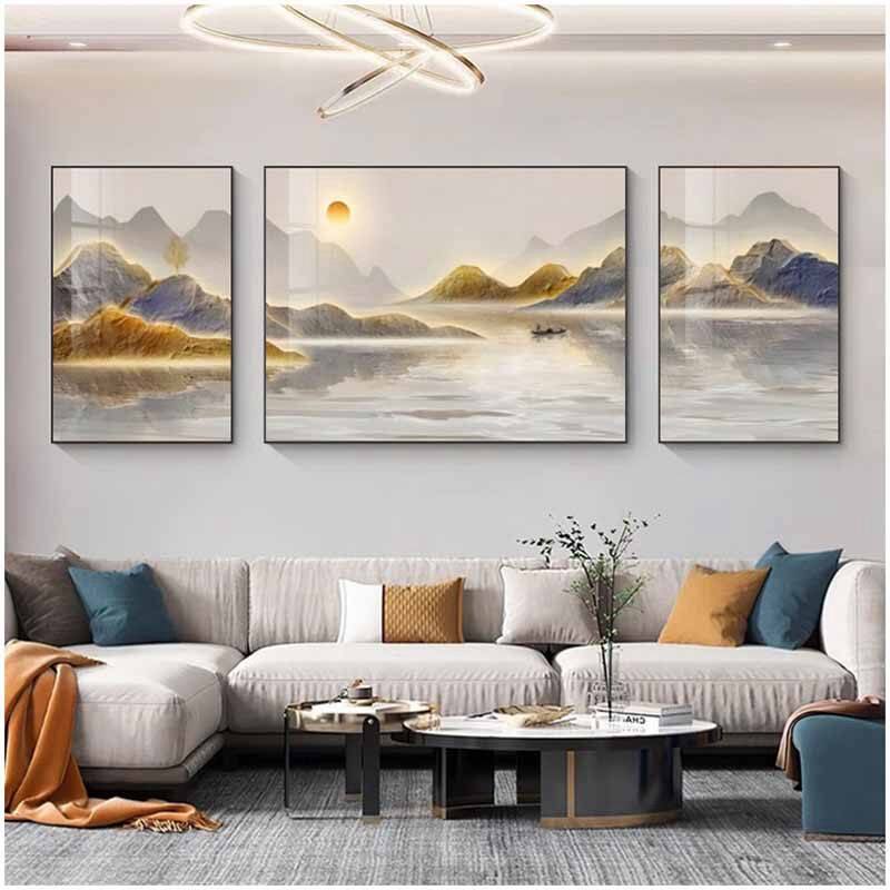 高级感沙发背景墙挂画2025背三联画山水画客厅有靠山新款聚财壁画