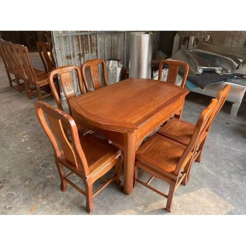 I1金花梨木伸缩桌子家用菠萝格红木家具折叠中式方圆两用餐桌椅组