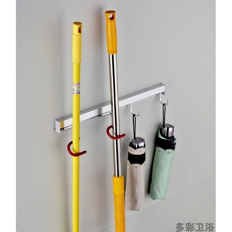热销多功能太空铝拖把扫把抹布架带挂钩阳台卫生间 2拖2挂
