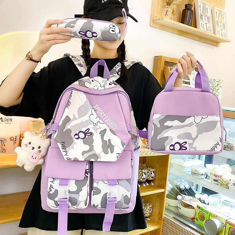 新品 新款时尚卡通双肩包女拼接韩版大容量学生书包三件套尼龙休,箱包皮具/热销女包/男包,双肩背包,淘宝优惠券,粉丝福利购,淘宝优惠卷