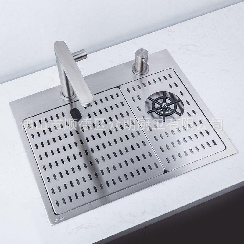 304不锈钢带高压洗杯器水槽带沥水网板冷热水+净水龙头吧台盆5543,家装主材,水槽专用洗杯器,淘宝优惠券,粉丝福利购,淘宝优惠卷