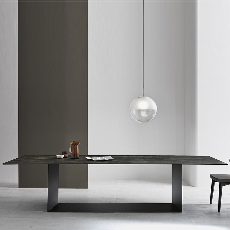 德利丰岩板餐桌椅组合北欧长方形简约家用小户型岩板饭桌电磁炉