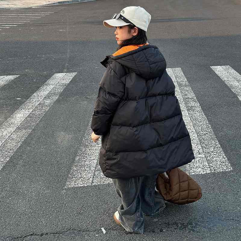 韩国新款男女童装2025冬季长款加厚羽绒服过膝中大童白鸭绒外套潮