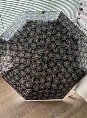 赞msho油画系黑花雨伞upf50+自动晴雨两用女折叠防晒紫外线太阳伞
