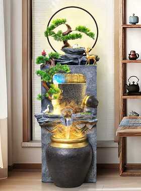 客厅高山流水生财摆件新中式假山喷泉循环水景观落地鱼缸开业礼品