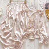 甜美公主风冰丝睡衣绸缎法式 女高级感 夏天春秋季 长袖 家居服套装