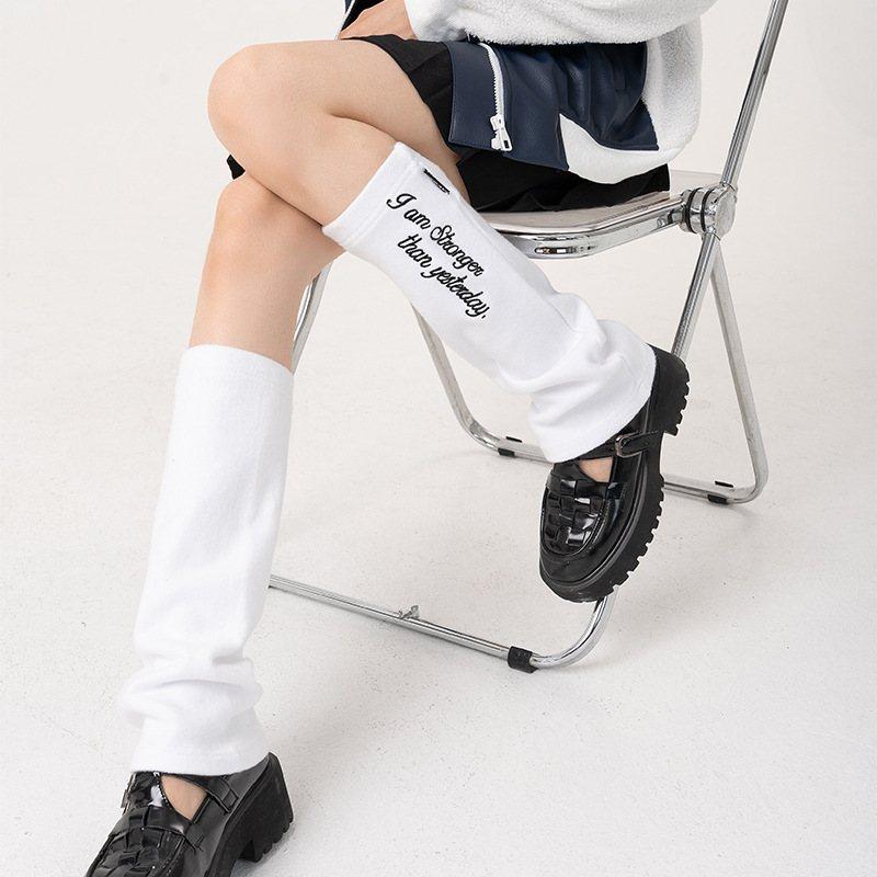 女秋冬棉袜套新款字母刺绣显个性袜套堆堆套潮流保暖时尚腿y2k瘦