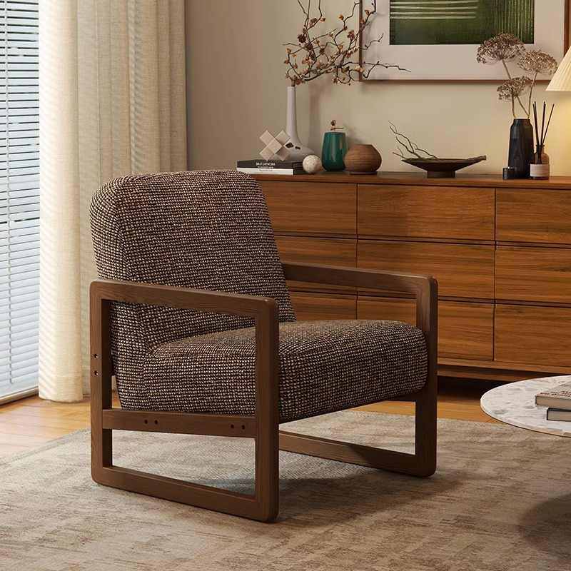 亚马逊批发沙发椅家用客厅卧室奢椅复古休闲椅轻咖啡高级实木单人