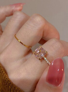 新款 欧美ins粉色爱心宝石戒指女2025年潮新款轻奢气质小众设计食