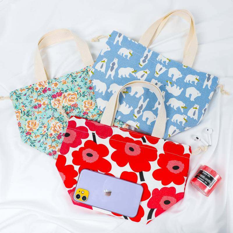 日式卡通零食便当包午餐绳束带饭口手提袋包包抽帆布饭盒印花袋,收纳整理,便当包,淘宝优惠券,粉丝福利购,淘宝优惠卷