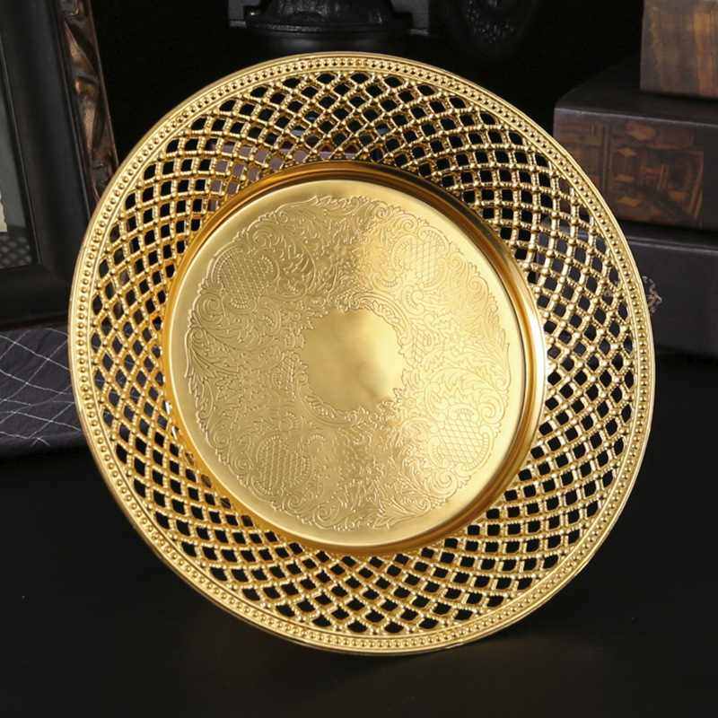 潮流金属小果盘宴会盘子婚宴装饰装饰零食盘糕点欧式家用托盘电