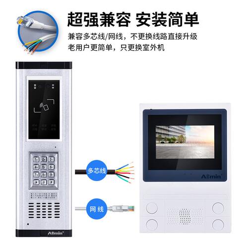 人脸识别楼宇对讲门禁系统可视门铃套装小区单元网线多芯线高清