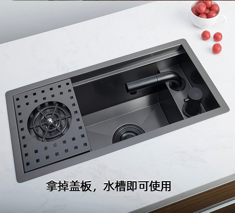隐形水槽洗杯器水池隐藏式吧台中岛台单槽茶水间台中盆细长窄边槽