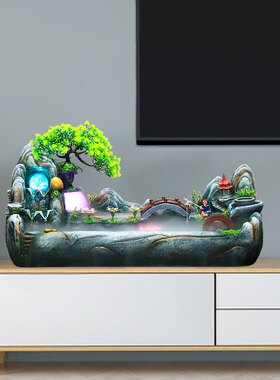 电视柜旁客厅风水轮假山流水喷泉小装饰品摆件球高山生财