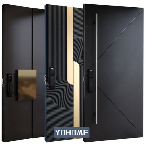 工厂批发现代高级别墅转轴门带智能锁甲级防盗安全密码指纹进户门