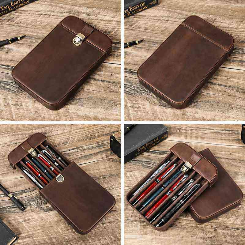 牛皮笔盒手工制作6支旅行办公批发可拆卸钢笔装收纳盒锁扣抽屉式,收纳整理,文具收纳盒,淘宝优惠券,粉丝福利购,淘宝优惠卷
