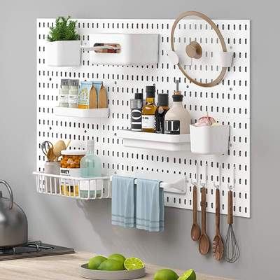 免打孔家用洞洞板墙壁壁挂厨房搁板架收纳挂钩墙上宿舍置物架浴室