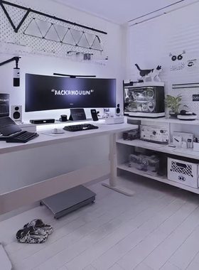 实木电脑桌台式家用升降电卧室写字学生桌竞升降桌子可桌白色书桌