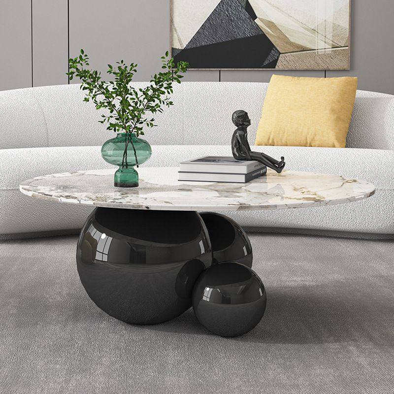 球形茶几亮光岩板异型轻奢不锈钢镀金三颗球组合时尚简约个性茶几