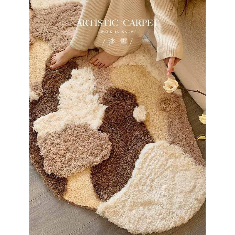 奶油风格的卧室女孩房装修布局床前毛毯客厅沙发地毯高档长毛绒地
