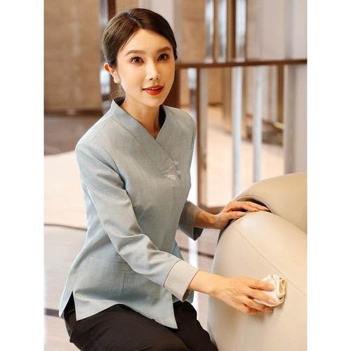 高端酒店客房服务员工作服长袖女物业售楼部清洁阿姨保洁员服装秋