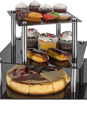 三层方形亚克力展示架甜品摆放stand透明cake三件套黑色架