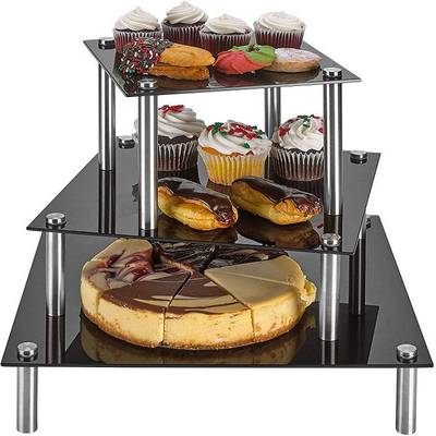 三层方形亚克力展示架甜品摆放stand透明cake三件套黑色架