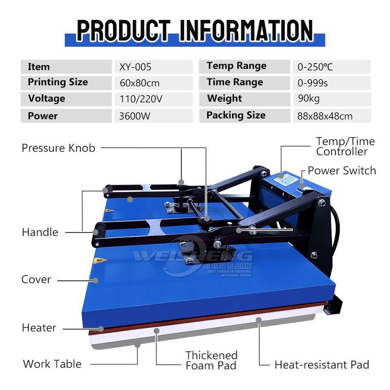 热销60*80烫印机大型手动平板热转印机高压烫画机大幅面印花机