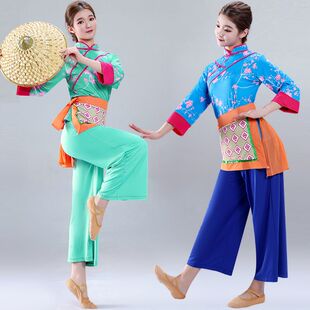 新款秧歌服广场舞舞蹈服装演出服女春夏村姑采茶舞服装民族舞蹈服